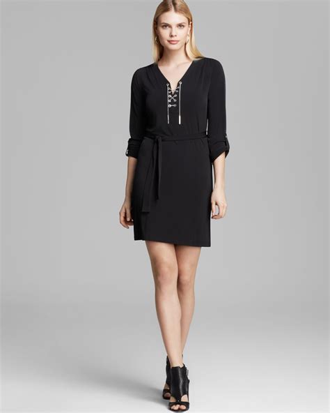 michael kors lace up bell sleeve dress|Michael Kors georgette dress.